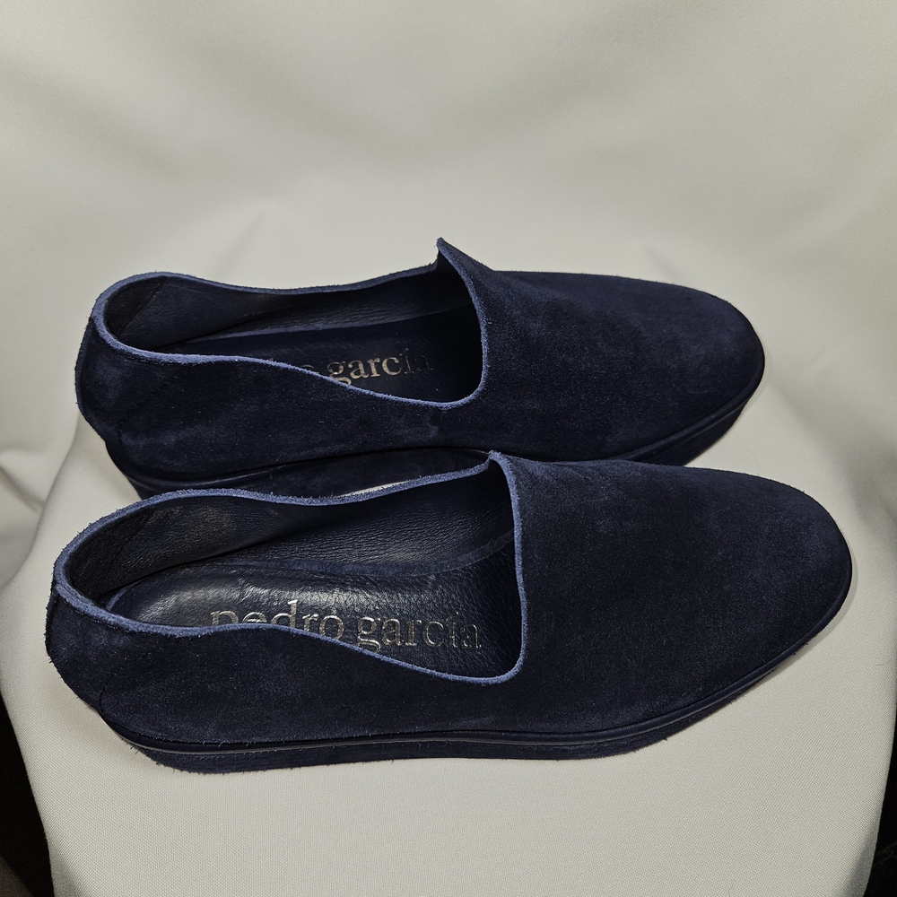 Pedro Garcia Women's Blue Suede Platform Loafers Size 37  6.5/7